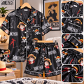 ชุดนอนผู้ชายเสื้อแขนสั้น-กางเกงขาสั้น ลายวันพีชสีดำ